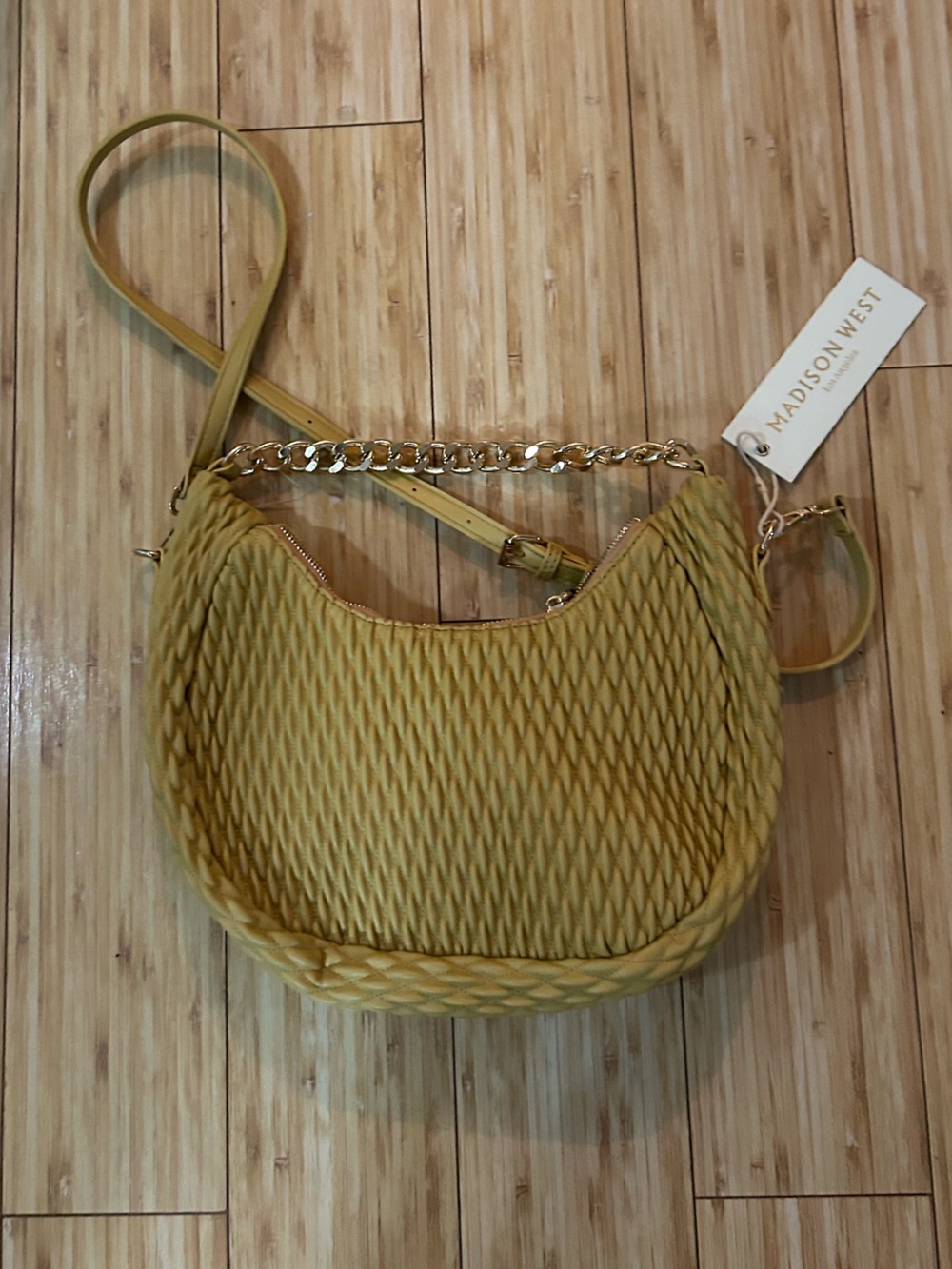 Madison West Mustard Woven Chain-Accent Crossbody